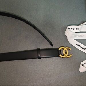 CHANEL Gold Logo Buckle Women's Belt